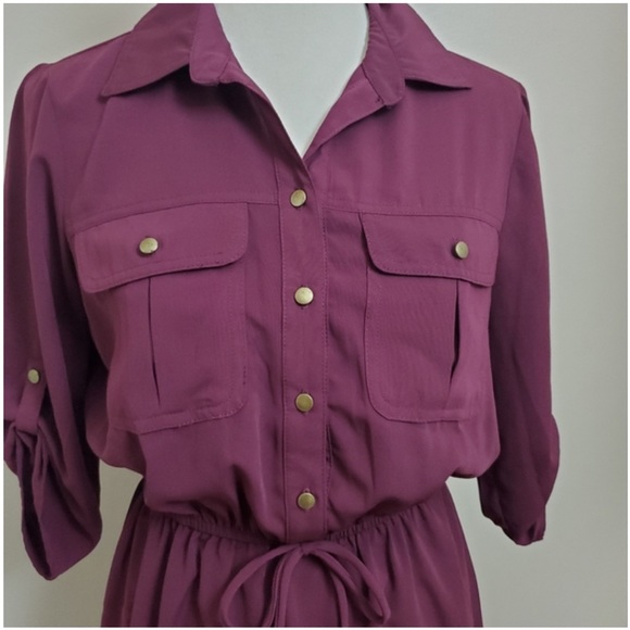 Vanity Women’s roll tab sleeve belted Shirtdress Sz M - Picture 3 of 7